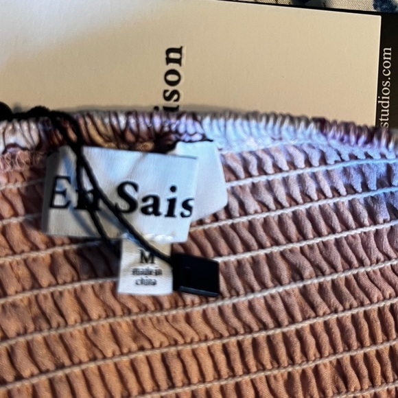 NWT En Saison Pink Satin Floral Smocked Wench Blouse New Boho Hippie Festival M - Picture 5 of 8